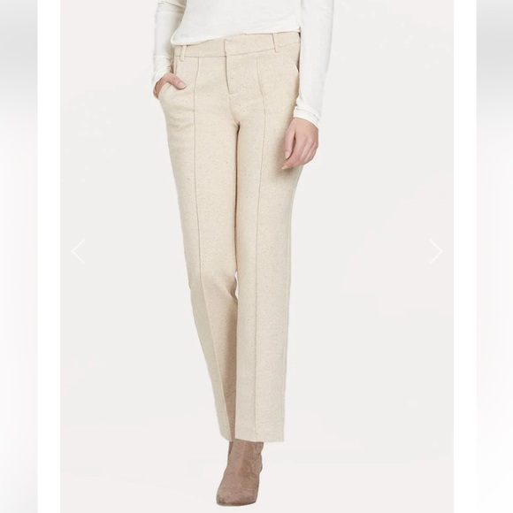 ecru Pants - Ecru Sutton Ponte Knit Barley Straight Leg Pintuck Crease Trouser sz 6